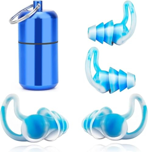 AYNKH 2 paires de bouchons d'oreille pour dormir, étudier et voyager. Protection auditive réutilisable en silicone souple avec réduction du bruit, livrée dans un étui en aluminium