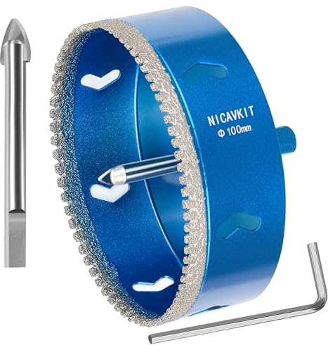 NICAVKIT Scie Cloche Diamantée 100mm avec Foret Guidage de Centrage, Professionnelle Foret Trépan Diamanté Denté Brasé pour Carrelage, Porcelaine, Verre, Marbre et Céramique