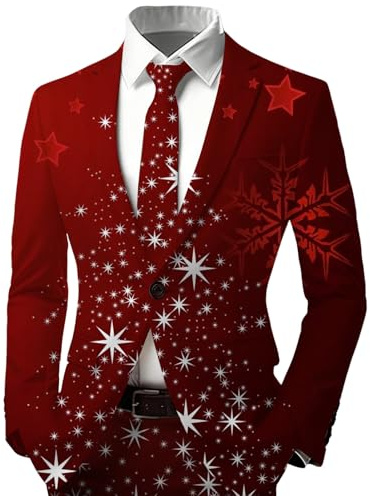 Generisch Print Button Down - Giacca formale per feste con design festivo, Colore: rosso, L
