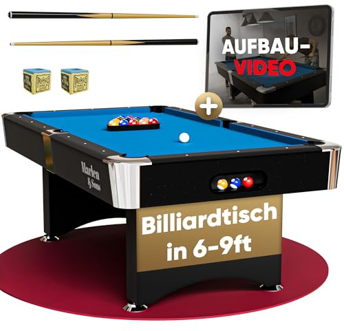 Marlen & Sons Billardtisch - CueMaster 8FT Billiard Tisch mit Auto Kugelrückführung - Billiardtisch 244 x 132 cm inkl. Zubehör-Komplettset