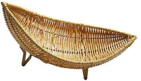 HOODANCOS Cesta Tejida de Ratán en Forma de Barco para Frutas Verduras y Huevos Bandeja Multiusos Natural Adecuado para Almacenamiento y Decoración del Hogar