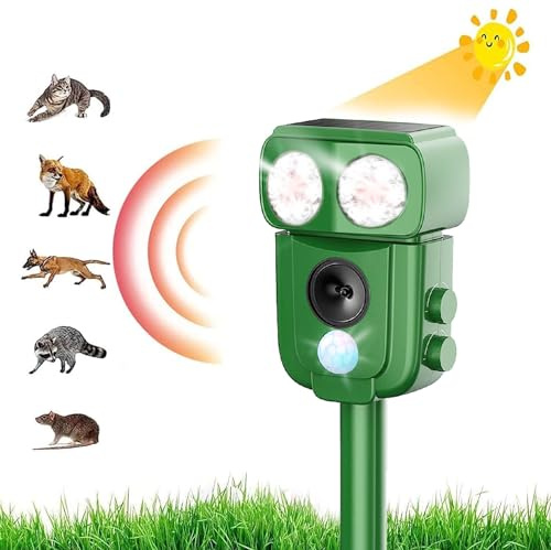 Repellente Gatti, Repellente Ultrasuoni Energia Solare IP66 Impermeabile a Frequenza Regolabile per Allontanare Animali 5 modalità Regolabile Repeller Animali Ultrasound Repellente per Animali