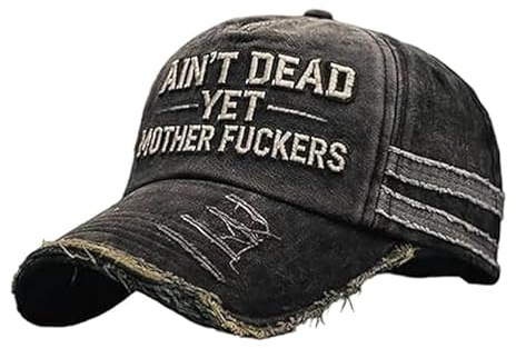 Ain't Dead Yet Vintage Mother Fuckers Trucker Hat，Cotton Embroidered Adjustable Retro Distressed Baseball Cap Unisex Grey