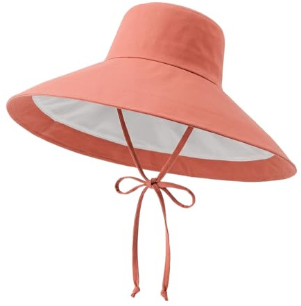 HIVTE Sombrero Solar para Mujer UPF 50+, ala Ancha 18CM, Plegable y Transpirable, para Playa y Pesca, Rojo ladrillo
