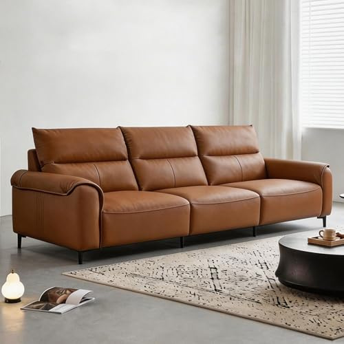 Italiensk modern minimalistisk lädersoffa, massiv träram, rymlig och mjuk soffa, modern stor storlek, lämplig för vardagsrum/kontor/lägenhet/hotell.