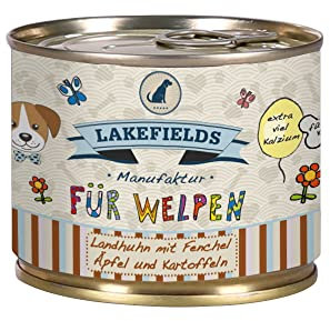 Lakefields Premium Welpenfutter Nass | Huhn 61% | 6 x 200g | Getreidefreies Hundefutter für Welpen | Natürliche Zutaten in Lebensmittelqualität | Karotten, Kartoffeln & Apfel | Schonend gegart