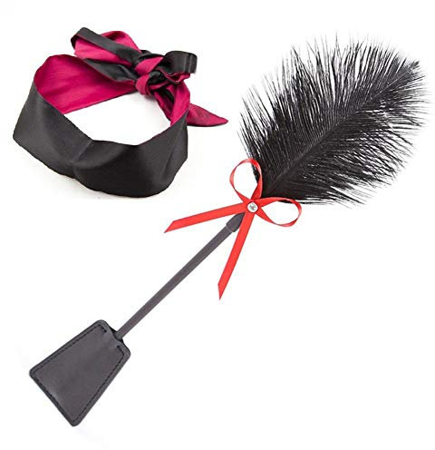 feifanshop SM spielsatin Augenmaske Augenbinde mit Federkitzler Liebes Feder, Leder Slapper Hand Spanking Paddel BDSM Fetisch Bondage set Sex Spielzeug für Paare, Schwarz