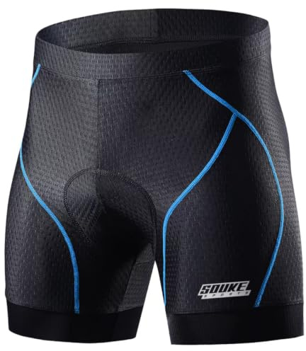 Souke Sports Men's Cycling Underwear Shorts 4D Padded Bike Bicycle MTB Liner Shorts with Anti-Slip Leg Grips(Blue, Large)