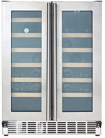 Cookology CWC608SS 60cm Freestanding Wine Cooler Fridge, Built Under Counter with Digital Dual Temperature Zones, Anti UV Glass, 40 Bottle, 120L - in Stainless Steel