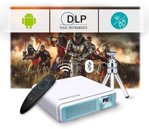 Projecteur de Voyage EZCast J4a 2024 : Portable avec Android, Batterie et Haut-Parleur intégrés, idéal pour Le Camping. Projecteur DLP Rechargeable 1080p. Compatible avec HDMI, USB, iPhone et Laptop
