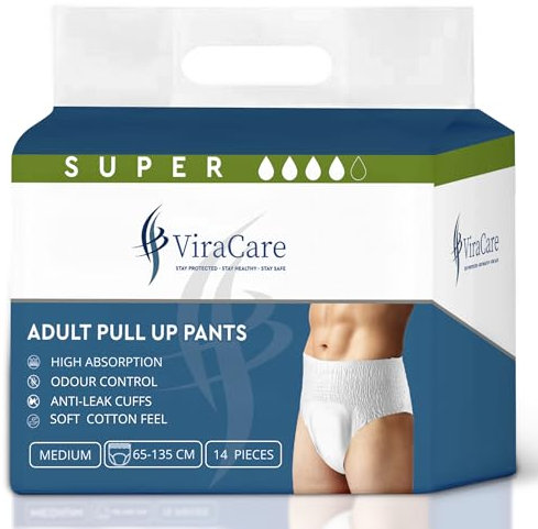 14 x Super Adult Windeln - Maximale Saugfähigkeit und Schutz über Nacht - Windeln für Damen und Herren - Inkontinenzhöschen - Größe M - Bundweite 65-135 cm