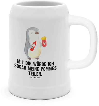 Mr. & Mrs. Panda Bierkrug Pinguin Pommes - Geschenk, Liebe, Ehemann, Steinkrüge, 0, Bierkrug Steingut, Valentinstag, für Männer, Jahrestag, Heiraten,