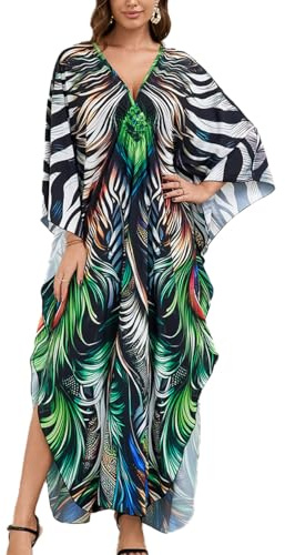 ZaisuiFun Kaftan dam strandöverdrag plusstorlek lång kaftan elegant lång sommarklänning strandklänning bohemisk strandtunika, Färg 12, one size