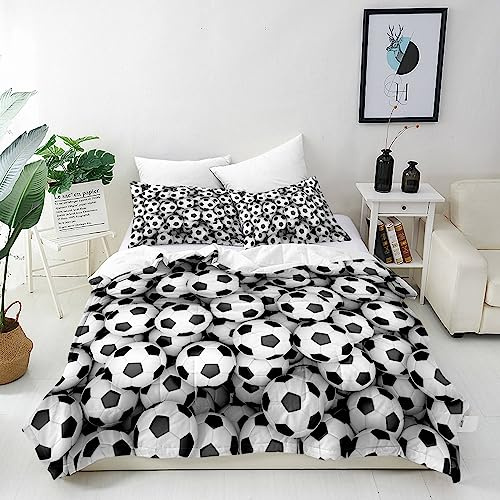 ANHOPE Football Duvet Cover Set Soft Lightweight Microfibre 3 Piece Bedding Set with 2 Pillowcase Sports Theme Soccer Ball Print Pattern Kids Boys Girls Teens Quilt Cover with Zipper Closure Single
