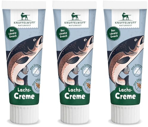 Knuffelwuff Tuben Snack Hunde Leckerlis Lachscreme 3er Pack - mit extra viel frischem Fisch - ohne Konservierungsmittel, ohne Zusatz von Zucker und Getreide - Ideal auch für Welpen - Made in Germany