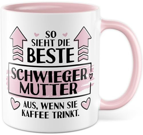Tasse Schwiegermutter Geschenk So sieht die beste Schwiegermutter der Welt aus, wenn sie Kaffee trinkt, Kaffeetasse Schwiegermama Familie, Geschenkidee Muttertag Mutter Mama Kaffee-Becher