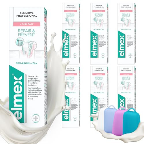 Elmex SENSITIVE PROFESSIONAL REPAIR & PREVENT Zahnpasta 75 ml, 6er Set (6 x 75 ml) und Celexqua Zahnbürstekappe
