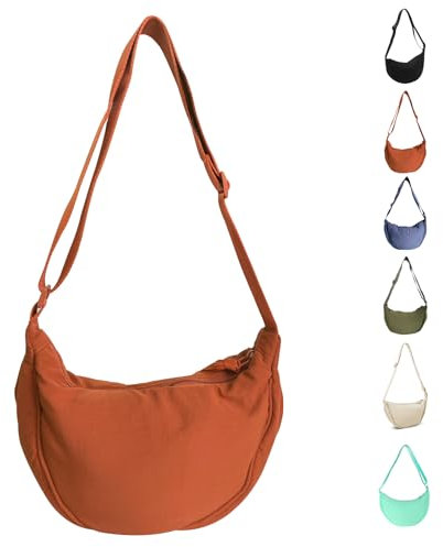 Uwiyo Halbmond Tasche Damen Nylon Crossbody Moon Bag Hobo Halfmoon Bag Halbmond Umhängetasche Dumpling Schultertasche mit verstellbarem Gurt für Damen Mädchen (Orange)