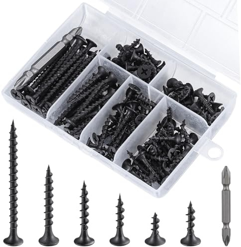 Wensilon #6 Black Fastener Drywall Screws Kit-Phillips with coarse Threaded tip, Black, Suitable for Drywall Slate, Wood, etc.