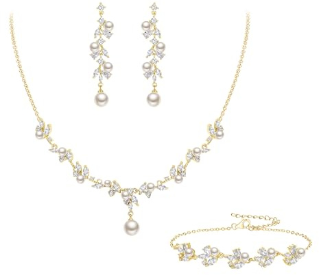 Clearine Set di gioielli da sposa con perle di colore avorio, artificiali, marchese, zirconi, Perla sintetica Zirconia cubica artificiale,