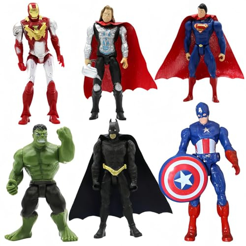 Avengers Heros Figures, 6Pcs Pvc Figure Collecting Hulk Iron Man Thanos Captain America Spider Model Cake Toppers Figures Heros Series Toy for Kids Age 3+ Birthday Gift