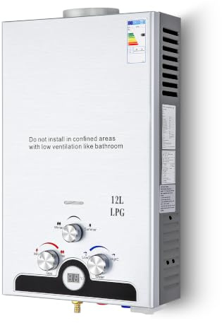 CO-Z Gas Water Heater 12L 20.4kW LPG Tankless with Winter & Summer Modes, Stainless Steel, LED Display, for Outdoor Camping, Trip [Energy Class A]