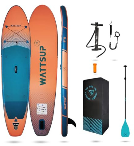 Wattsup - SUP Stand Up Paddle aufblasbar F11 11' - 335x81x15 cm Dropstitch - Komplettset: Paddel, Leash, Pumpe, Transporttasche - Bis zu 150 kg - Blau