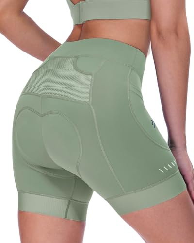 Sportneer Short de cyclisme rembourré pour femme - Short de vélo rembourré 4D avec 3 poches pour VTT et vélo de route, Vert, XXL