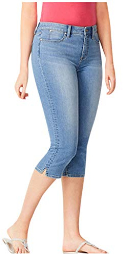 3/4 Length Pull On Cut Off Ladies Capri Stretchy Jeans Cropped Jeggings | For Women Uk High Waist-Denim Legging Summer Trouser Three Quarter Smart Straight Elasticated Waist Chino Bottoms With Pocket