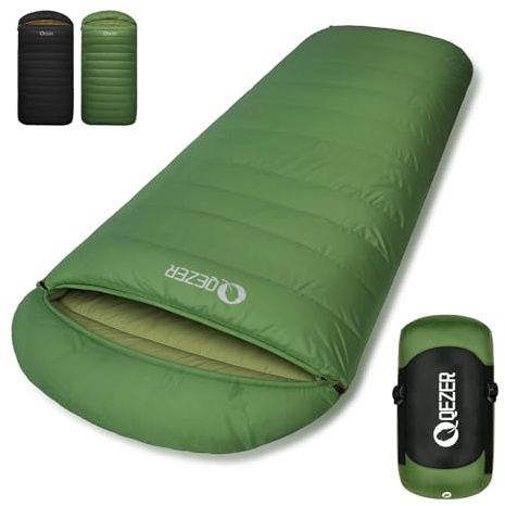 QEZER XL Sleeping Bag-600 Fill Power Down Sleeping Bag for Adults, Ultralight Ideal for Backpacking, Camping, Hiking