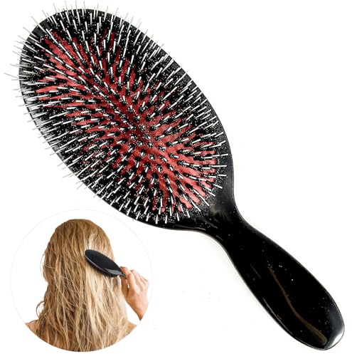 1-piece Anti-Static Detangling Brush - Cushioned Paddle Hair Extension Styler w/Scalp Massage & & Dual Boar/Nylon Bristles for Salon and Home Use