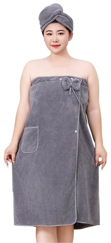Grande kilt da sauna da donna, set di asciugamani per sauna, da donna, regolabile, per sauna, da donna, con bottoni a pressione, accappatoio per sauna, doccia, spiaggia, piscina, 80 x 180 cm (grigio)