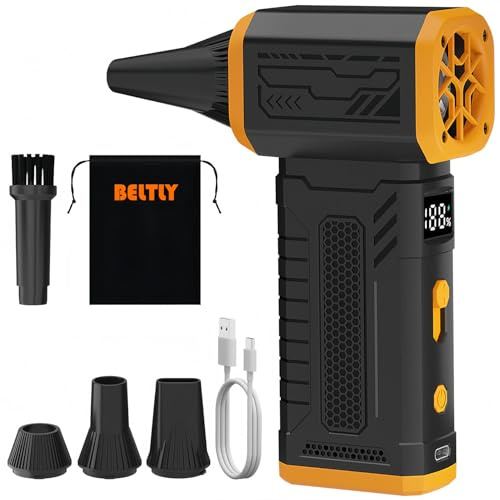 Compressed Air Duster, 130K RPM Powerful Cordless Electric Mini Blower with Display, 10-Gear Adjustable Jet Fan with Fast Charging, Rechargeable Dust Blower for Home, Outdoor and Car (Black, Blow)
