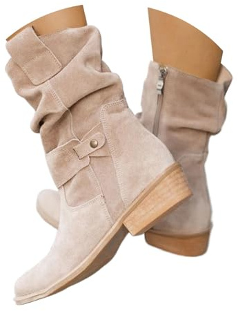 Générique Bottes Cowboy Femme,Bottes Western Mi-Mollet Western pour Femme avec Talon Haut,Bottines D'Équitation à Talon Bloc Bottines Basses en Daim Pointu Mi-Longues Bchaussures D'Équitation Vintage