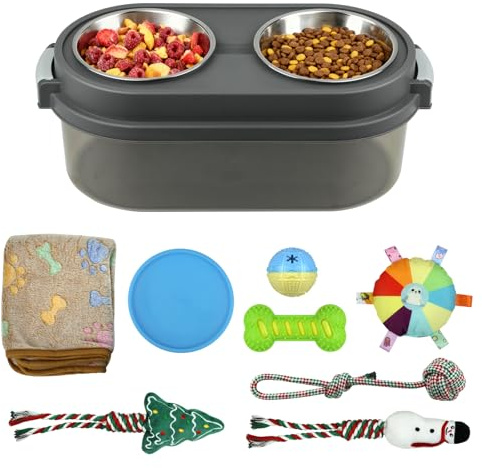 WarmWink 2 in 1 Elevated Dog Bowls with Pet Toys Storage Container, Basic Dog Bowls with Pet Food Storage Box