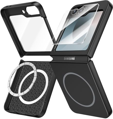 Doeshine for Samsung Galaxy Z Flip 7 FE/Z Flip 6 Case Mag-safe, Ultra Slim Full Body Cover, Built-in Screen Protector, Thin Slim Fit Phone Case, Lightweight Skin-Friendly, Hard PC Cover (Black)