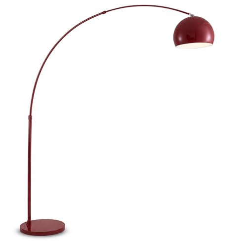 Wylolik Lampada da terra moderna ad arco rosso, lampada da terra con braccio ad arco regolabile in altezza, luce da terra regolabile con dimmer a 3 colori e interruttore a pulsante, lampada da terra