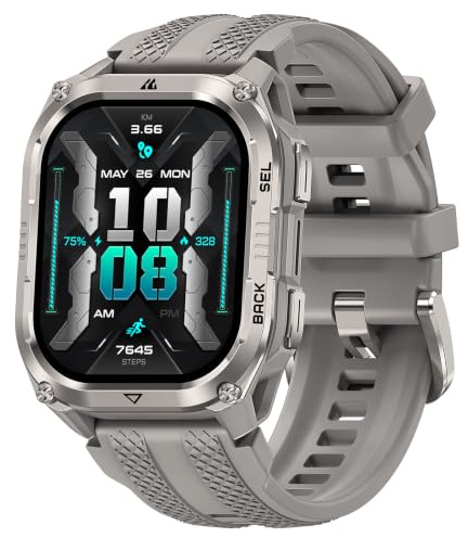 KOSPET Pulse 2 smartwatch män och kvinnor, 1,96 tum smartklocka bluetooth-samtal, 5 ATM vattentät fitness-tracker med LED-ficklampa och walkie-talkie för iOS Android silver