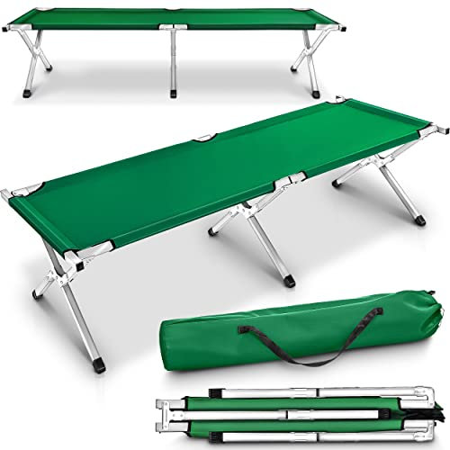 TRESKO XXL Campingbett Feldbett 190 x 64 x 44 cm Metallrohr - Belastbarkeit bis 150kg - in verschiedenen Farben (Grün)