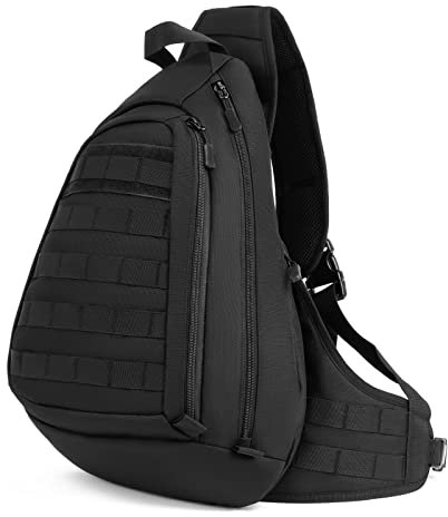 HUNTVP® Taktisch Brusttasche Militär Schultertasche Molle Dreieck Pack Crossbody Bag Wasserdicht Bundeswehr Alltagstasche Slingbag mit Verstellbar Schultergurt, Schwarz