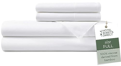 Hotel Sheets Direct 4 Piece Bed Sheet Set Full Size, 100% Viscose Derived from Bamboo Sheets Set with 2 Pillowcases, Cooling & Breathable Luxury Bedding, Moisture-Wicking & Silky Soft Texture, White