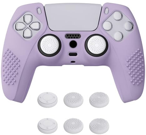 eXtremeRate PlayVital Mauve Purple 3D Studded Edition Anti-slip Silicone Cover Skin for ps5 Controller, Soft Rubber Case for ps5 Wireless Controller with 6 White Thumb Grip Caps