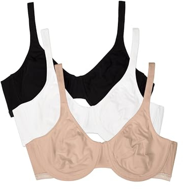 Fruit of the Loom Women's Cotton Bra, Stretch, Extremely Comfortable T-Shirt, Black/Sand/White 86ck, 42DD (Pack of 3)