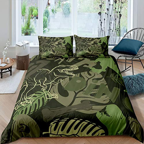 Jurassic Dinosaur Comforter Cover T-Rex Bones Bedding Set Prehistoric Jungle Animals Duvet Cover for Kids Boys Girls Cute Cartoon Dino Bedding & Linen Single