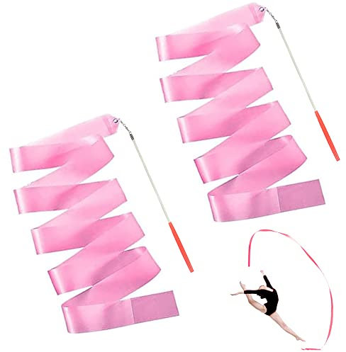 Hayaww 2 Pcs GymnastikbäNder Stab Tanzen Streamer Twirling Ribbon Streamer Rhythmische Band FüR Rhythmische Gymnastik-Tanz-Band KüNstlerischer Tanz,2m,FüR Rhythmische Sportgymnastik,Tanz Stange (pink)