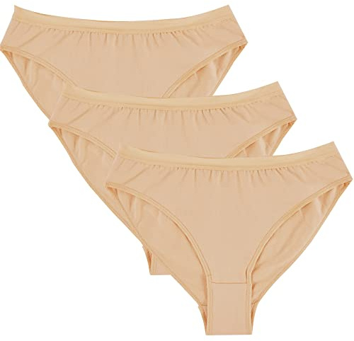 NEWCHAO Dance Pants Ballet Briefs,3 Pack Gymnastics Underpants Knickers Beige Seamless for Girls and Women