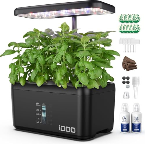 iDOO Hydroponics Growing System, Presents for Friends, 8 Pods Smart Garden with LED Grow Light, Auto Timer, Indoor Herb Garden Germination Kit for Home Kitchen, 15 Height Adjustable, Black