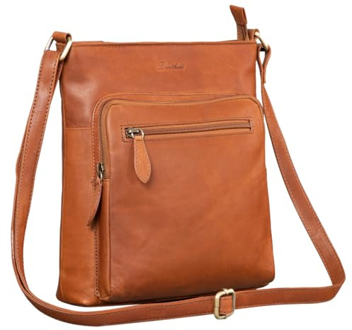 Benthill Damen Shopper Leder - Tasche aus echtem Rindsleder - Handtasche mit Reißverschluss - Schultertasche/Ledertasche - Vintage Umhängetasche, Farbe:Braun