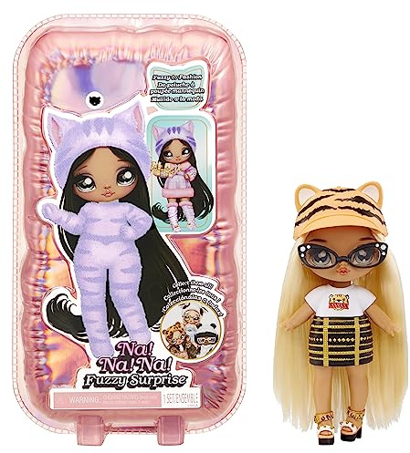 NA! NA! NA! Surprise Fuzzy Surprise Serie 1 - Tiger Linda - 18cm posierbare Modepuppe - Tiger-inspiriert mit beflocktem Körper, Mütze, Brille, Outfit und Schuhen - Spielzeug für Kinder ab 4 Jahren