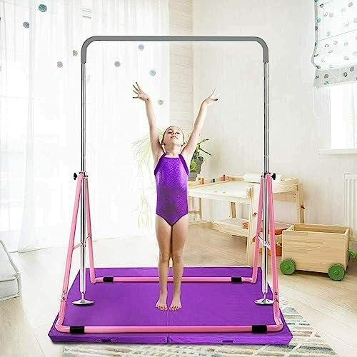Fermoirper Turnreck Gymnastik Kinder für Kinder unter 5 Jahren,Klappbare Turnstange Horizontale Stange Kinder Garten Turngerät Trainingsgeräte Höhenverstellbar 85-129cm MAX.Höhe129CM (Rosa)